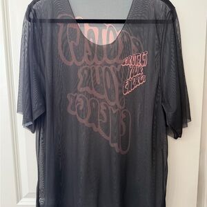 Black Sheer Graphic Top- Protect Your Energy